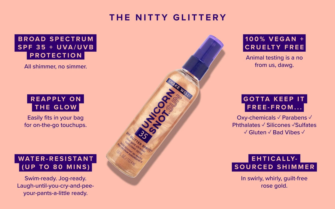 SPF Glitter Spritz | SPF 35 Glitter Sunscreen Spray – Unicorn Snot